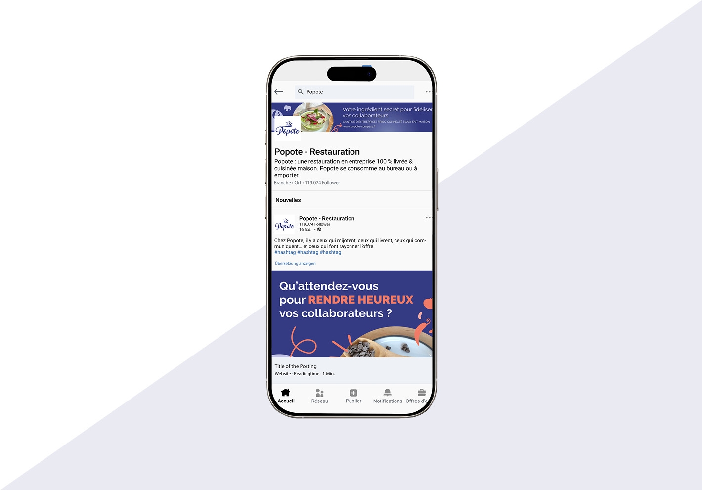 Ecran smartphone d'une publication LinkedIn